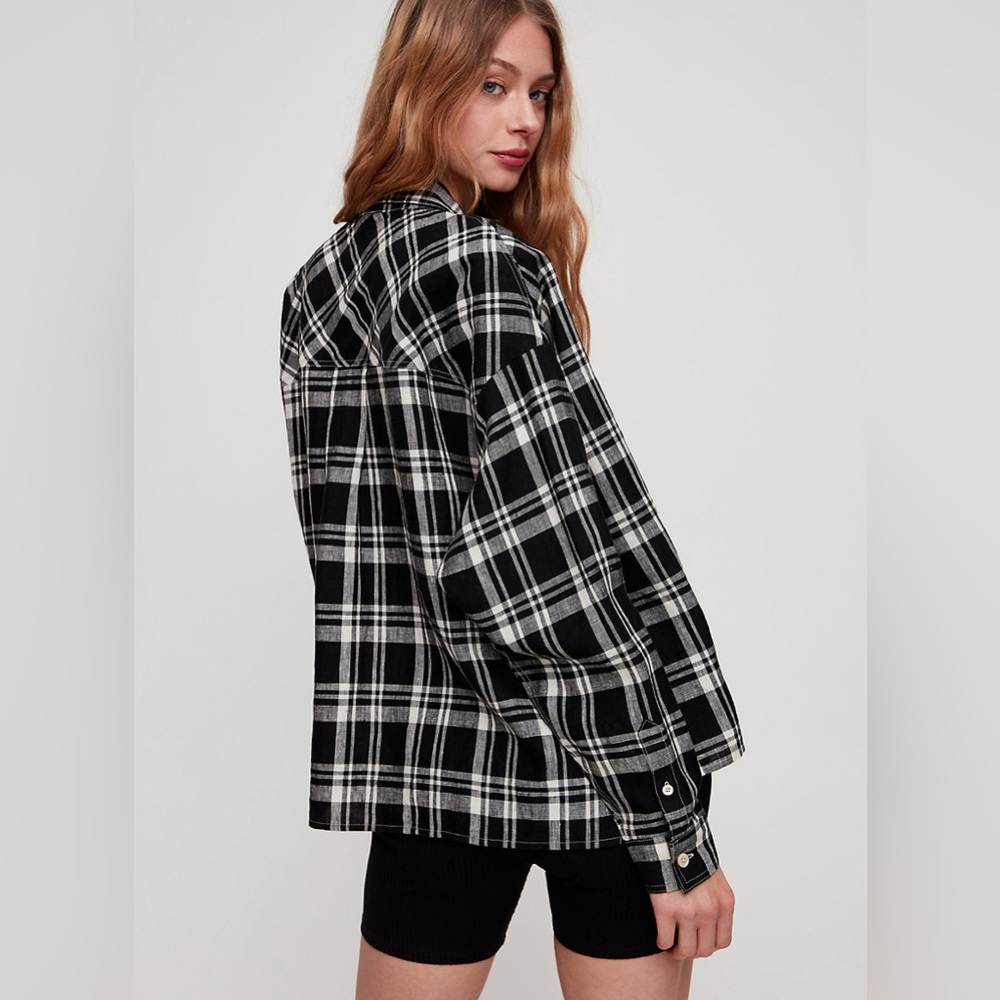 Aritzia Wilfred plaid Tanis linen button top sz xxs work once - Picture 9 of 12